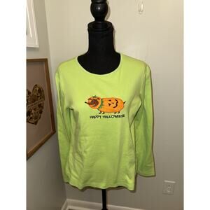 Mountain Lake Lime Green dachshund Dog Halloween Tshirt halloweenie Long Slv Sm
